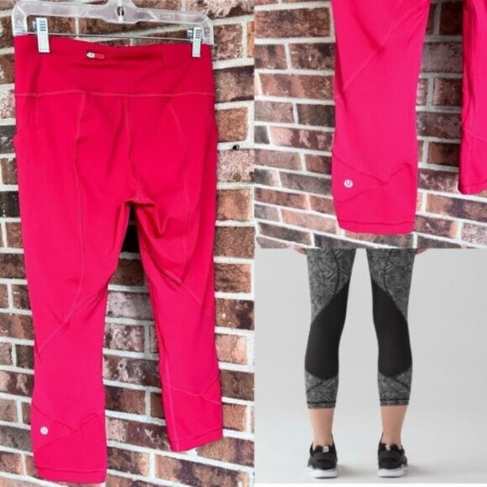 Lululemon  ^  * Pace Rival Cropped Leggings  Mesh Red 6 EUC